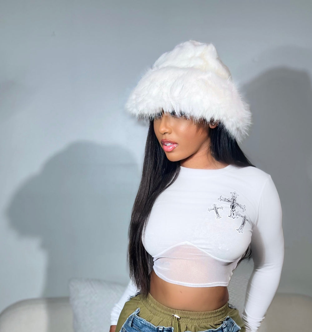 Fur Bucket Hat White