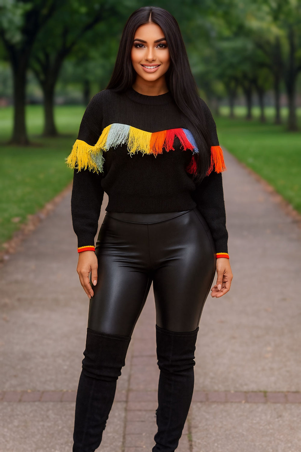 Multi Fringe Sweater Black
