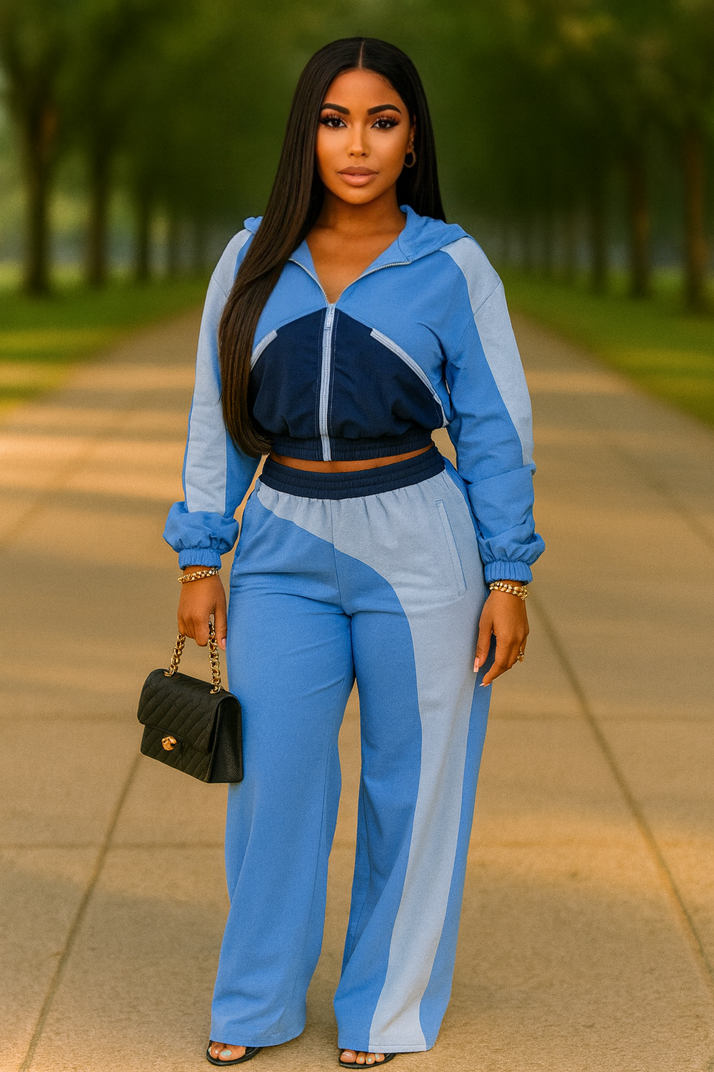 Color Block Track Suit Blue