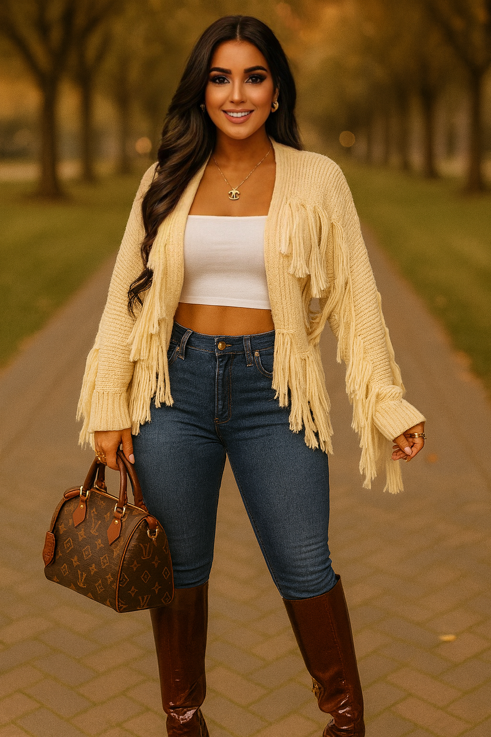 Fringe Cardigan Nude