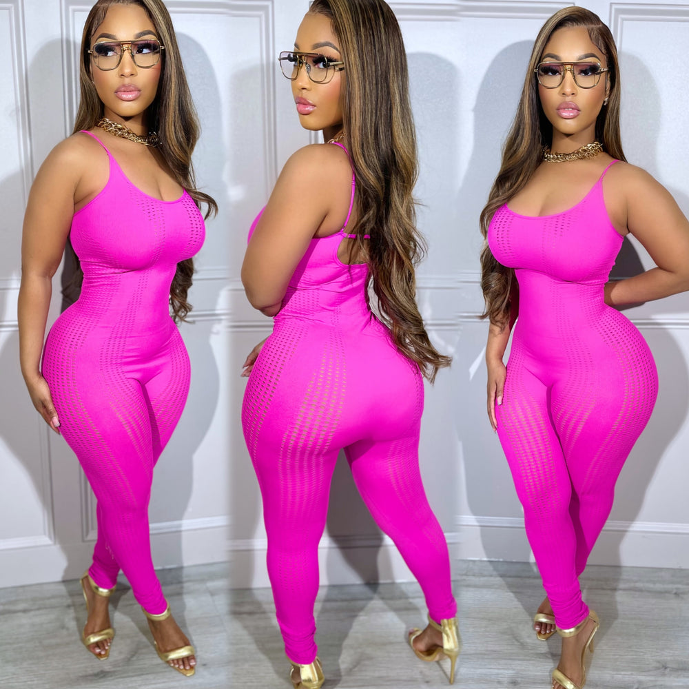 Fitted Net Jumpsuit Pink