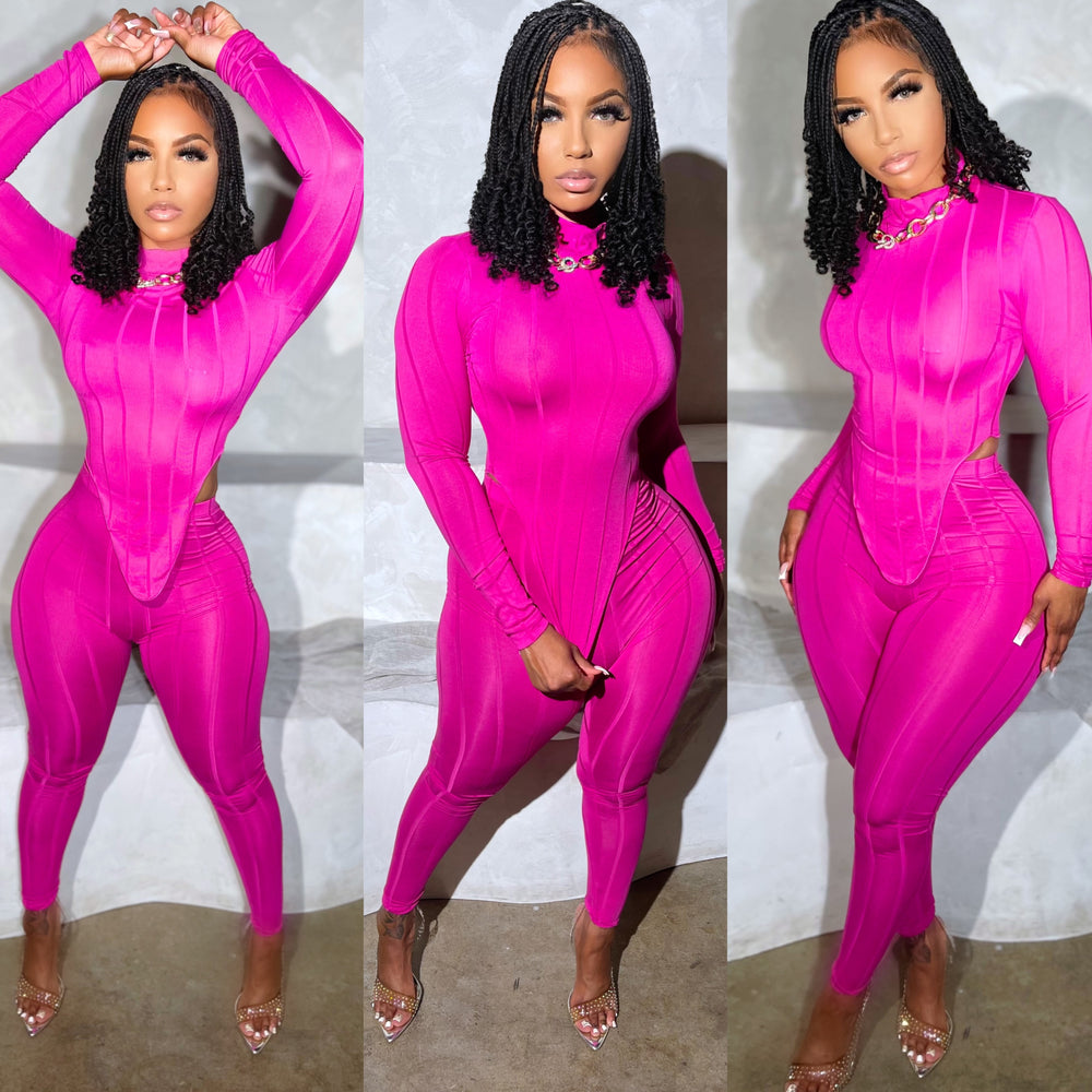 Halo Ribbed Set Magenta