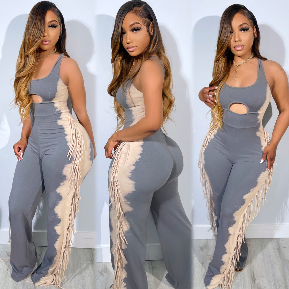 Bleach Fringe Jumpsuit Grey