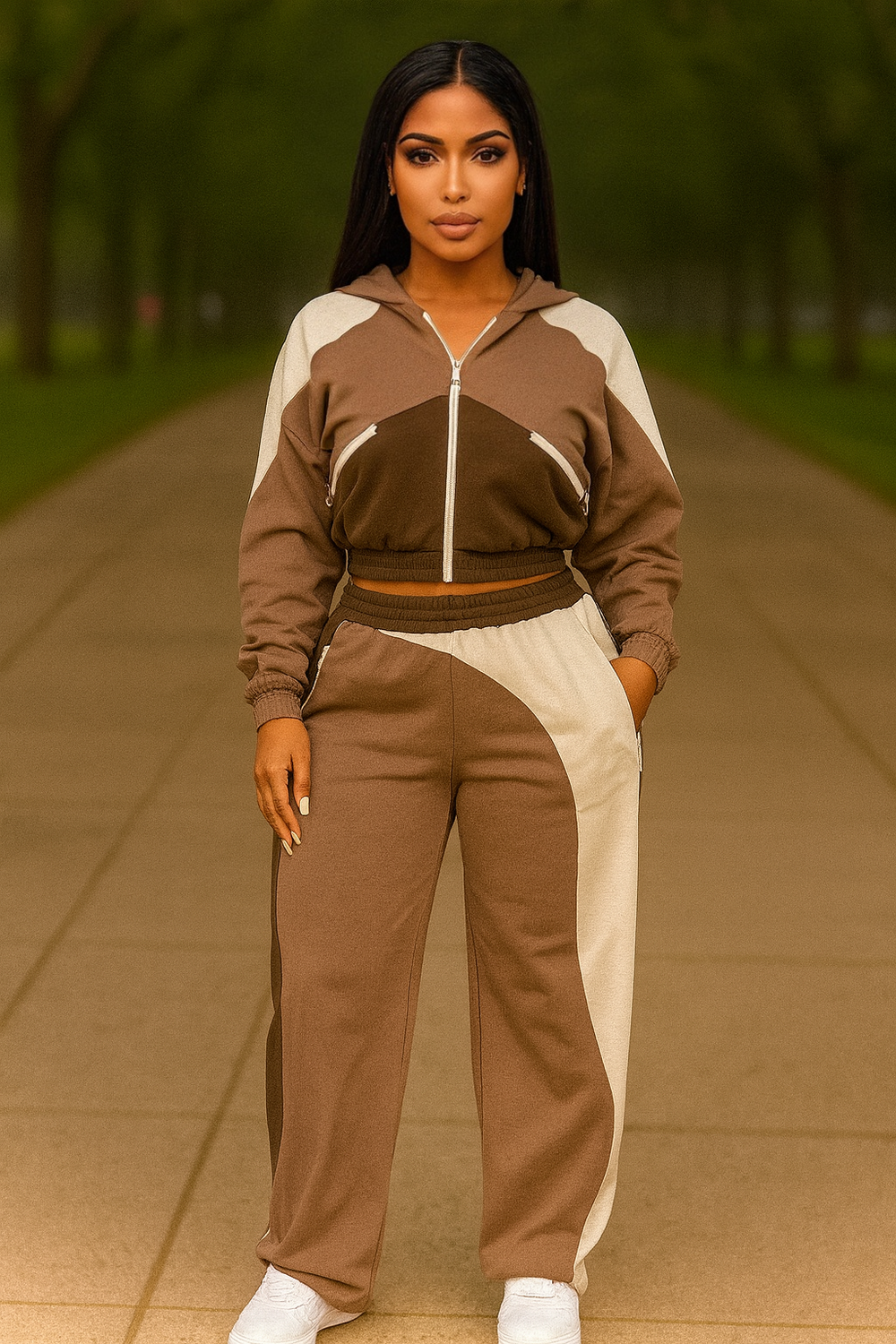 Color Block Track Suit Mocha