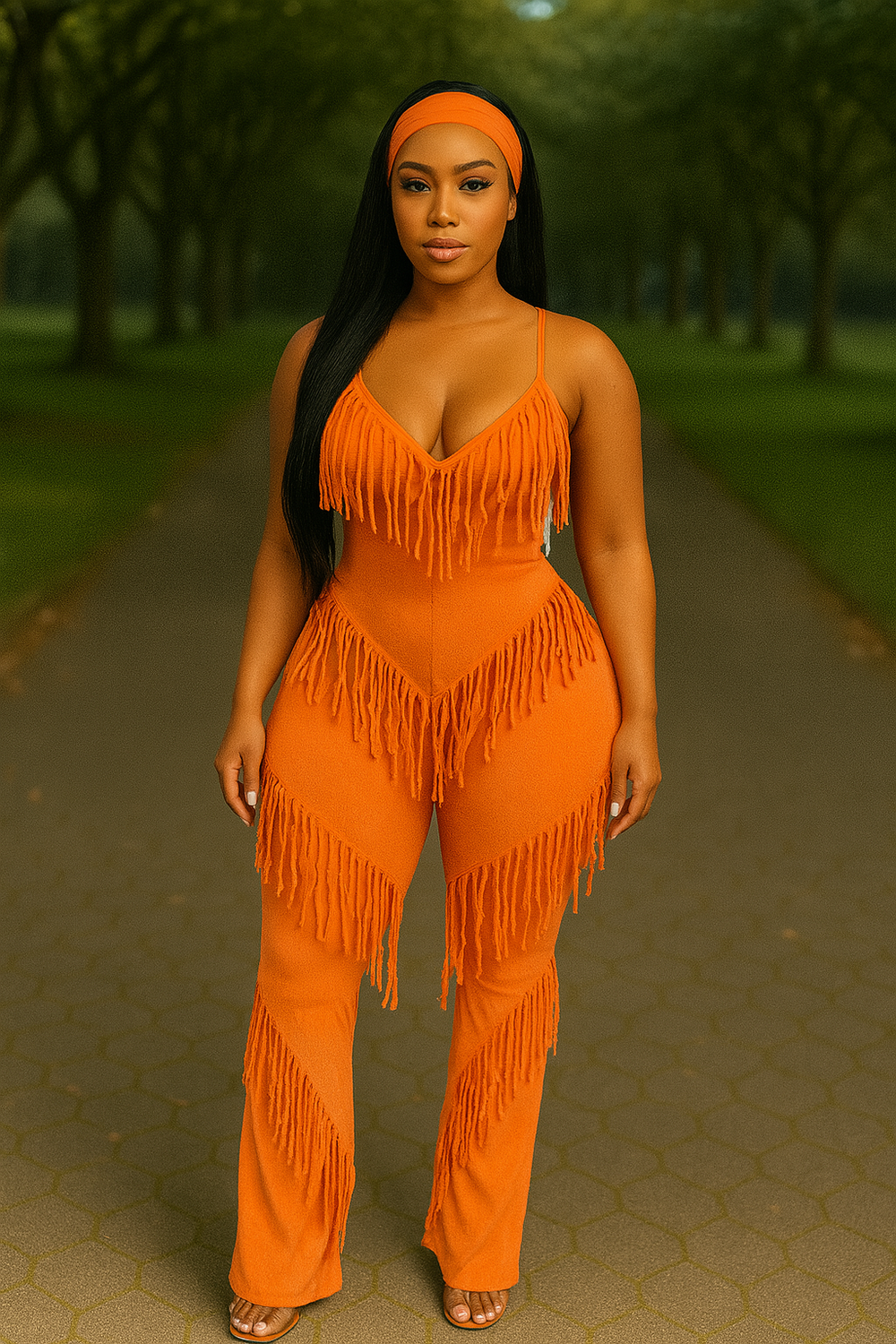 Acid Deep Fringe Jumpsuit Orange