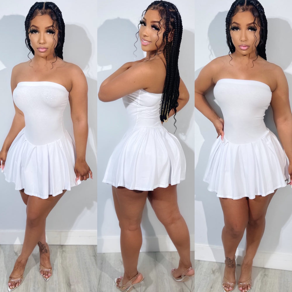 Pleated Romper Dress White