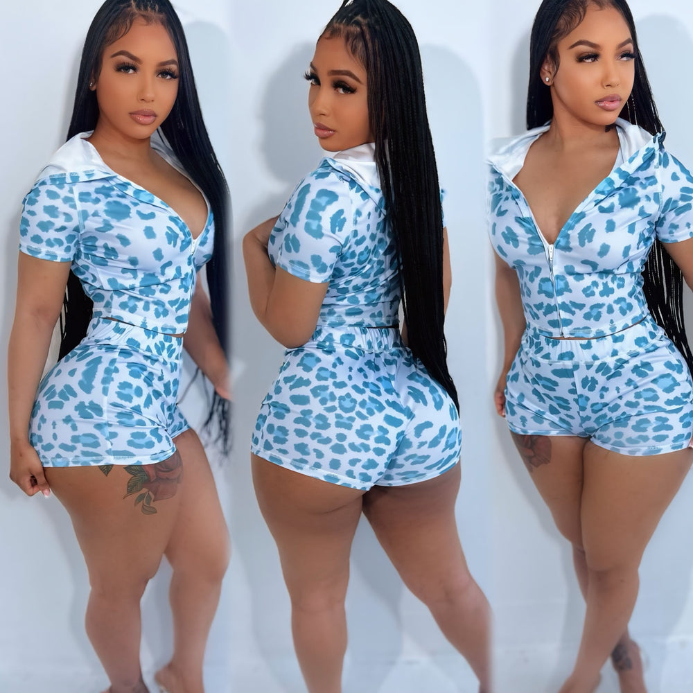 Leopard Biker Set Blue