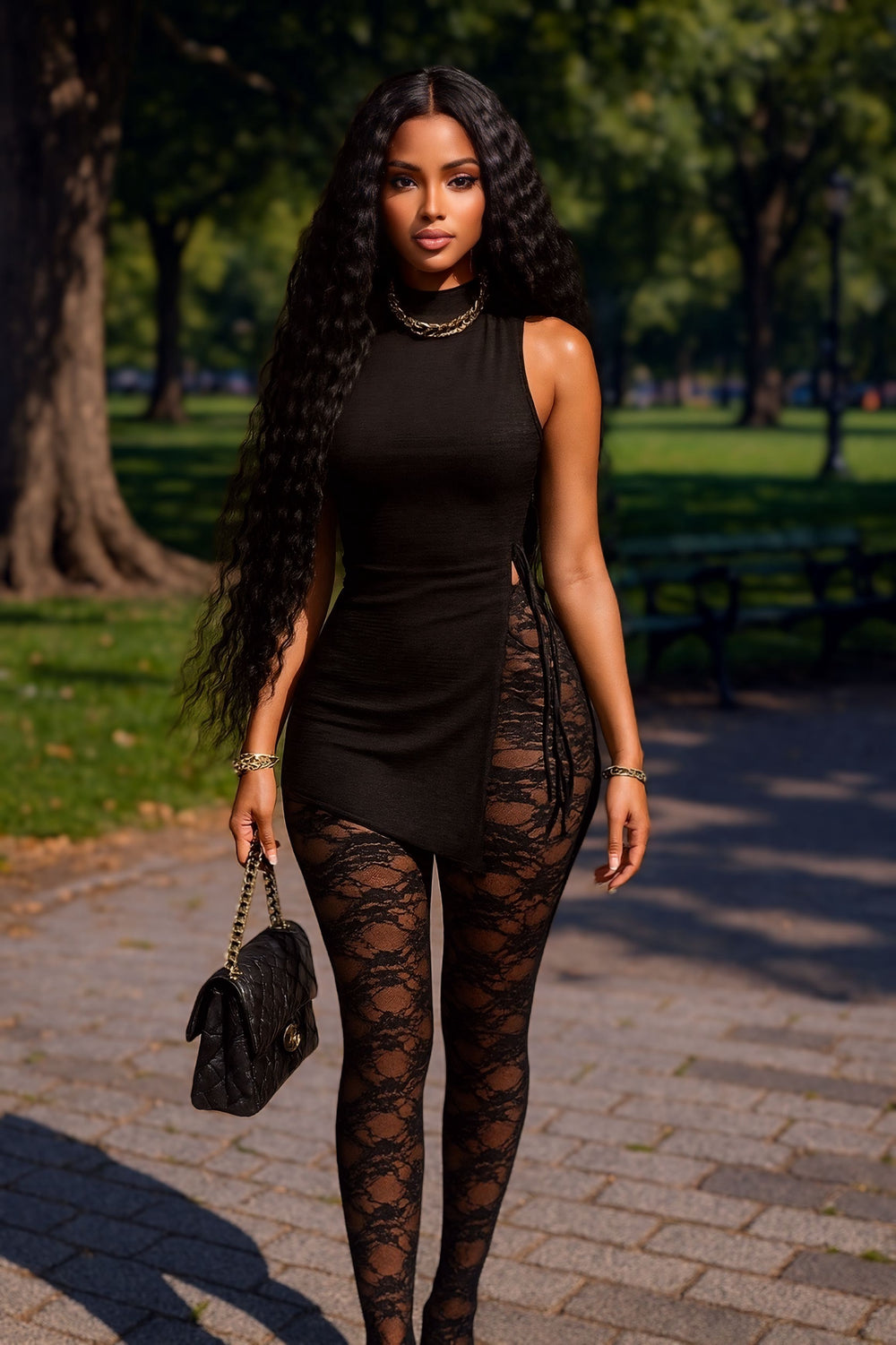 Lace Tunic Set Black
