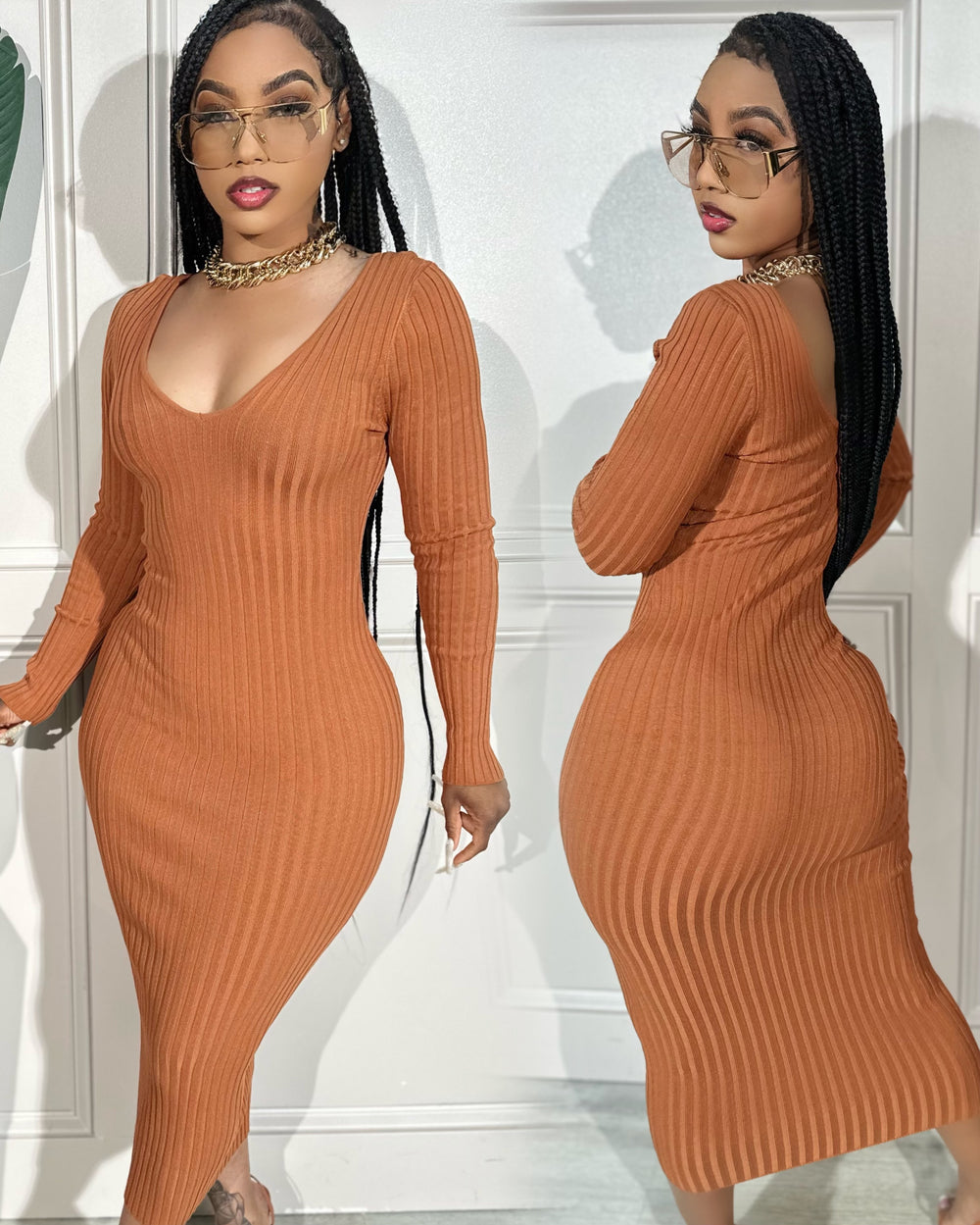 Lucky Ribbed Dress Mocha