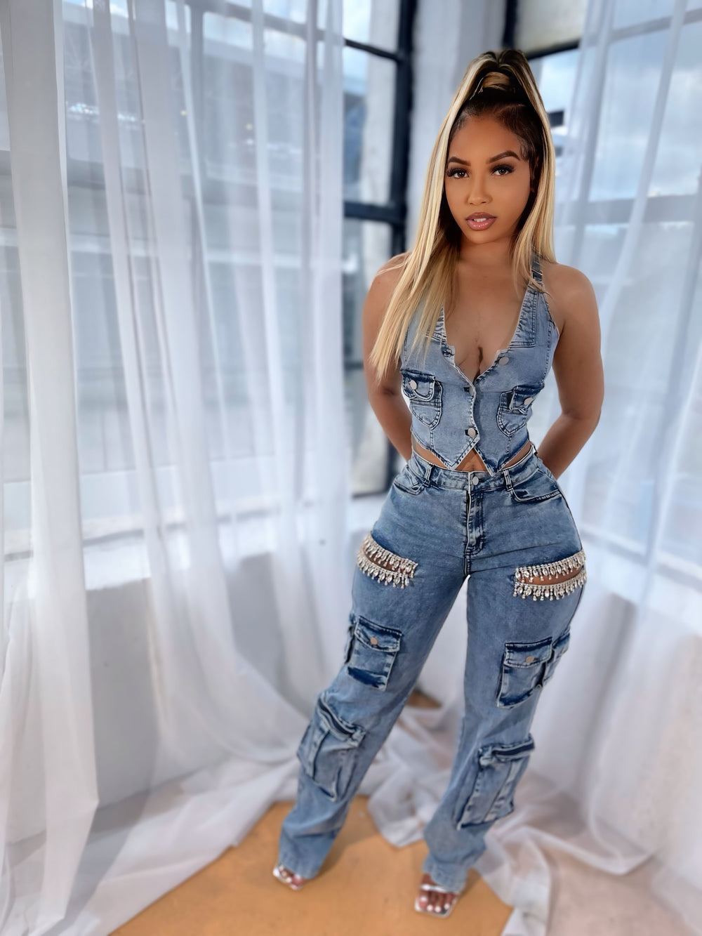 Double Cargo Denim Set