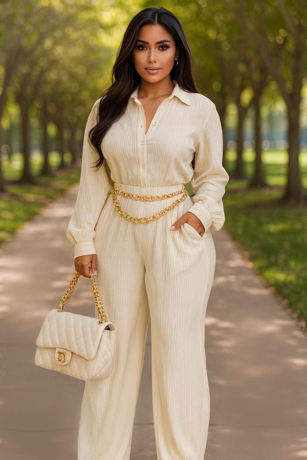 Soft Pleated Set Cream