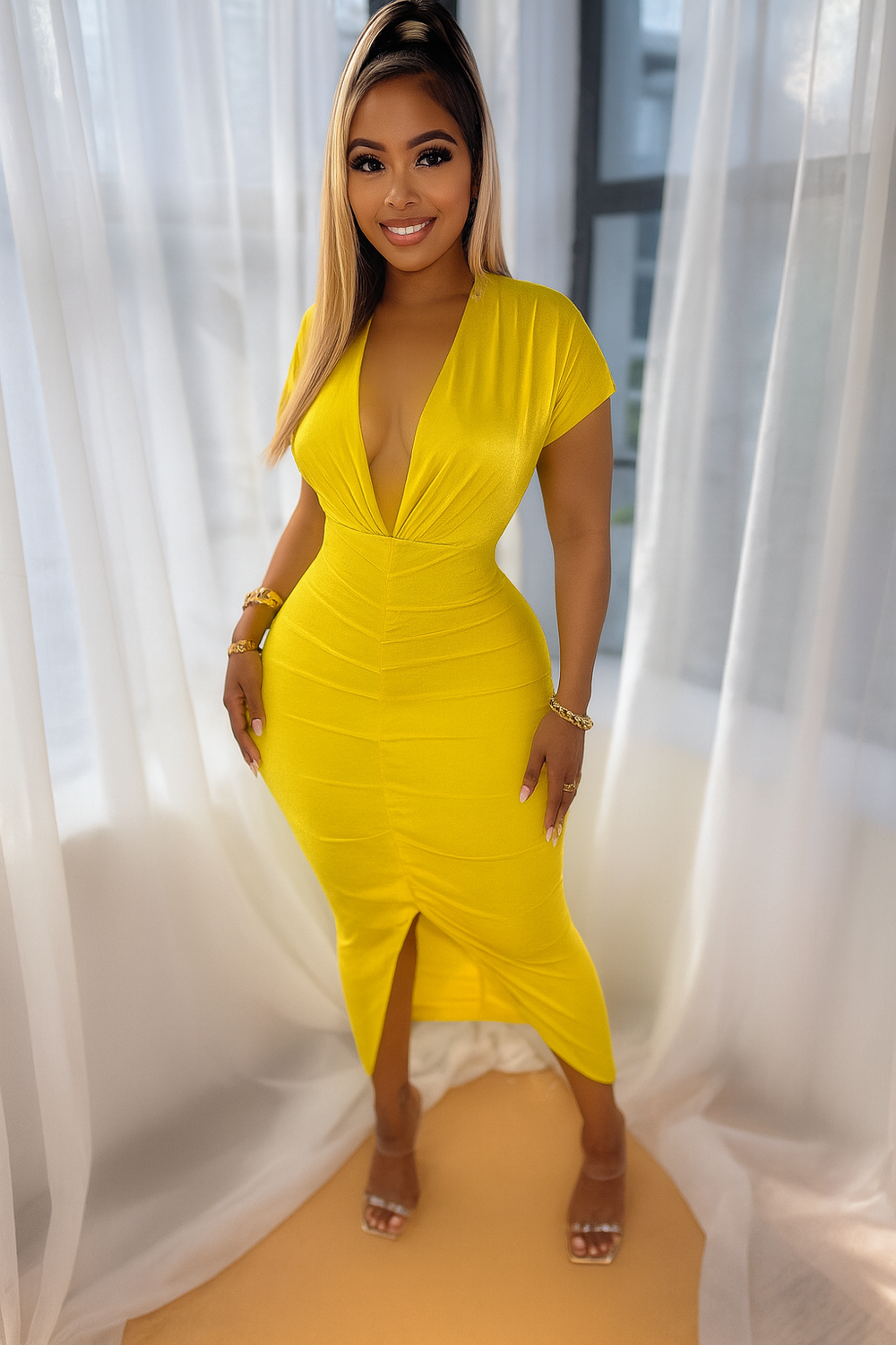 Gen Midi Dress Lemon