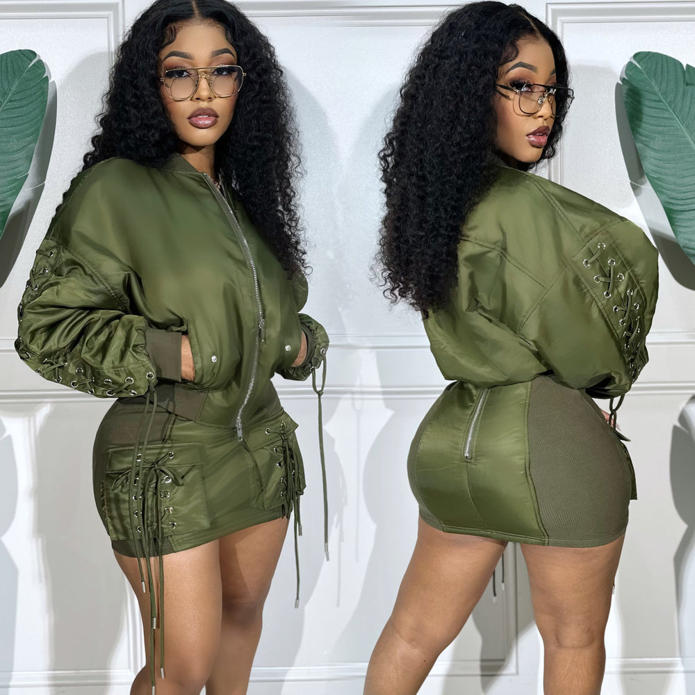 Laced Bomber Jacket Olive