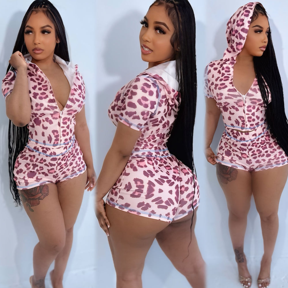 Leopard Biker Set Pink