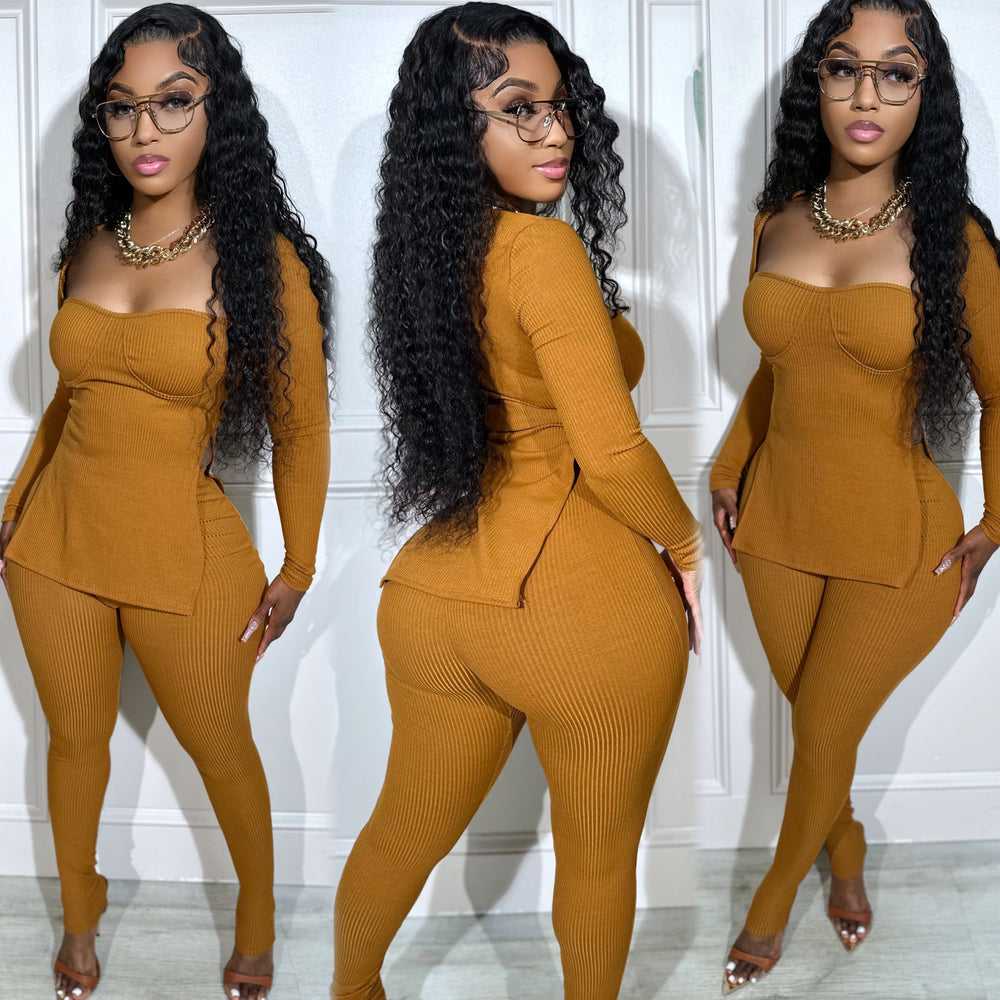 Sweetheart Ribbed Set Almond