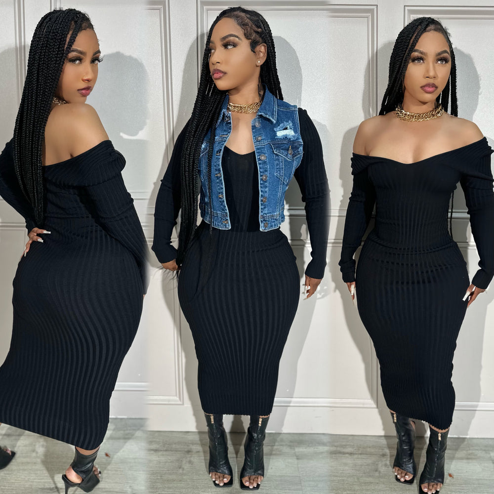 Lucky Ribbed Dress Black