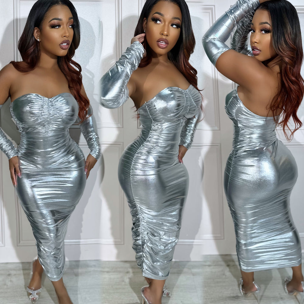 Platinum Ruched Dress