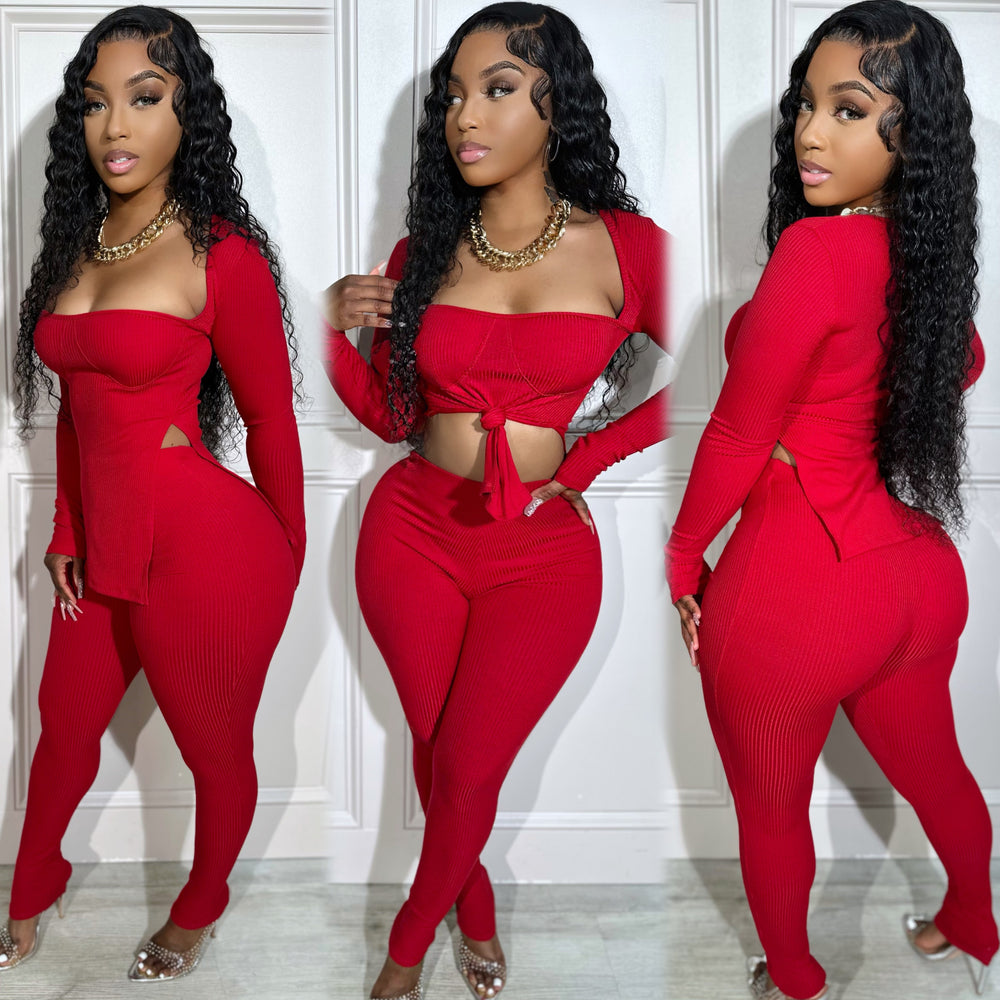 Sweetheart Ribbed Set Red