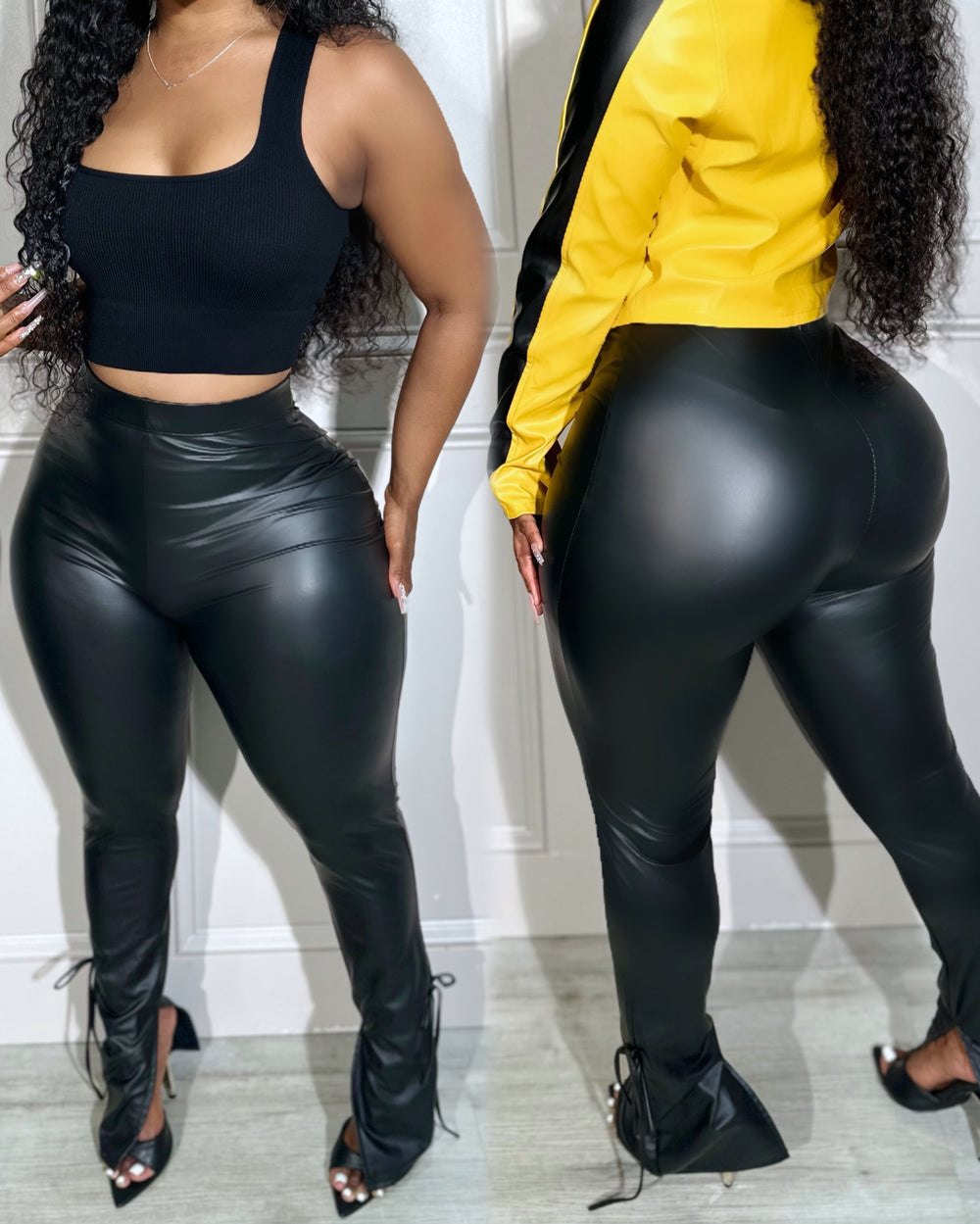 Split Leather Leggings Black