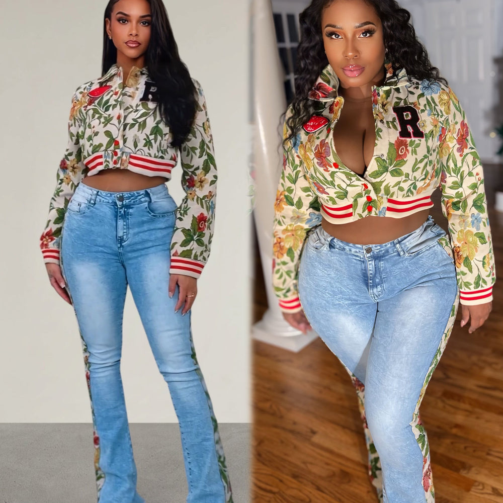 Floral Varsity Jeans