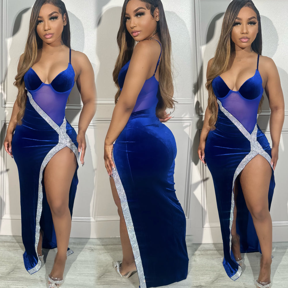 Velvet Crystal Dress Royal