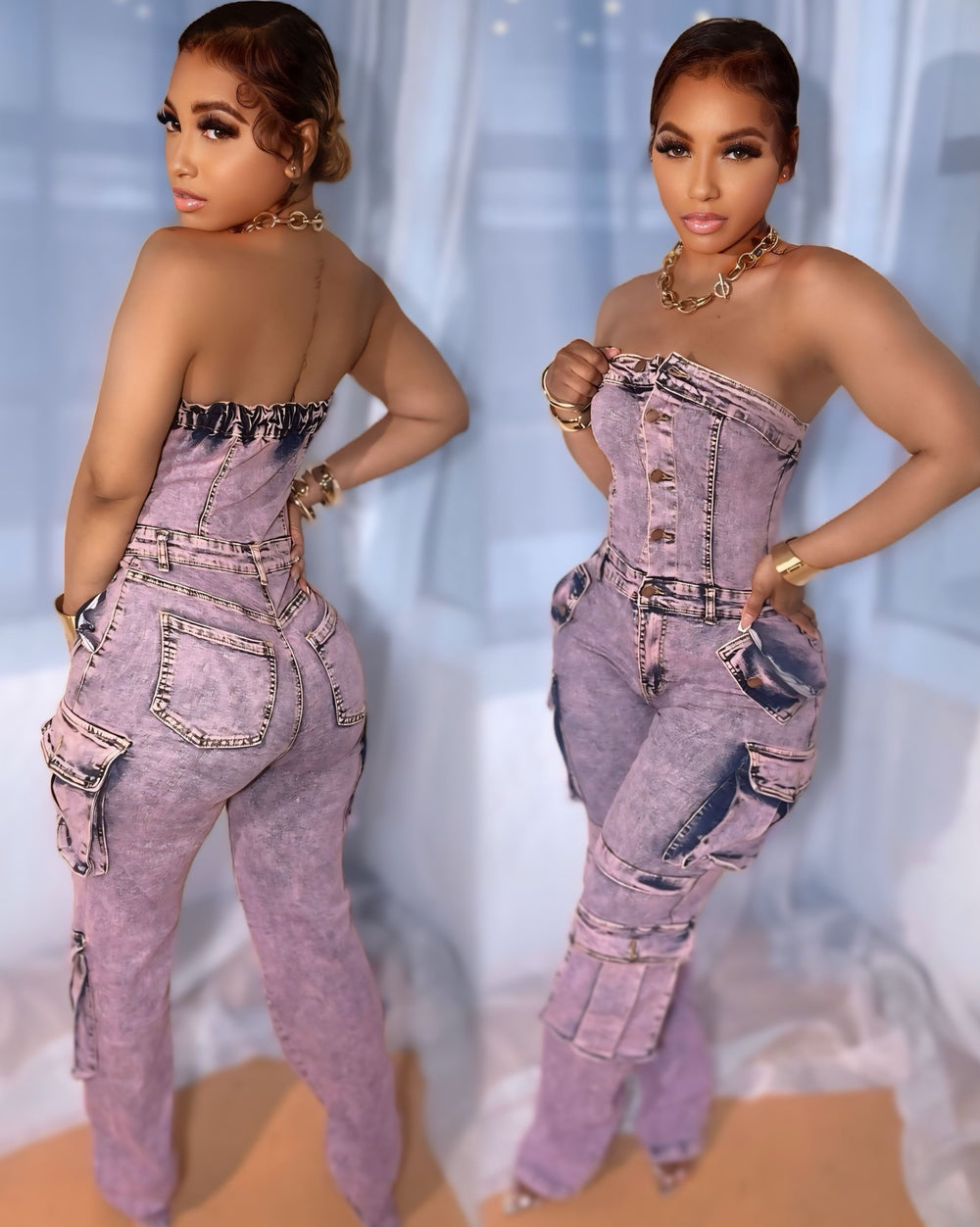 Acid Wash Cargo Jumpsuit
