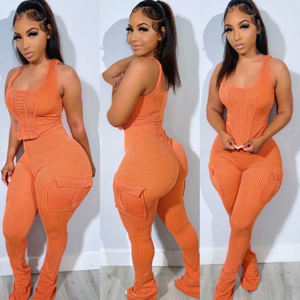 Ribbed Bustier Set Peach