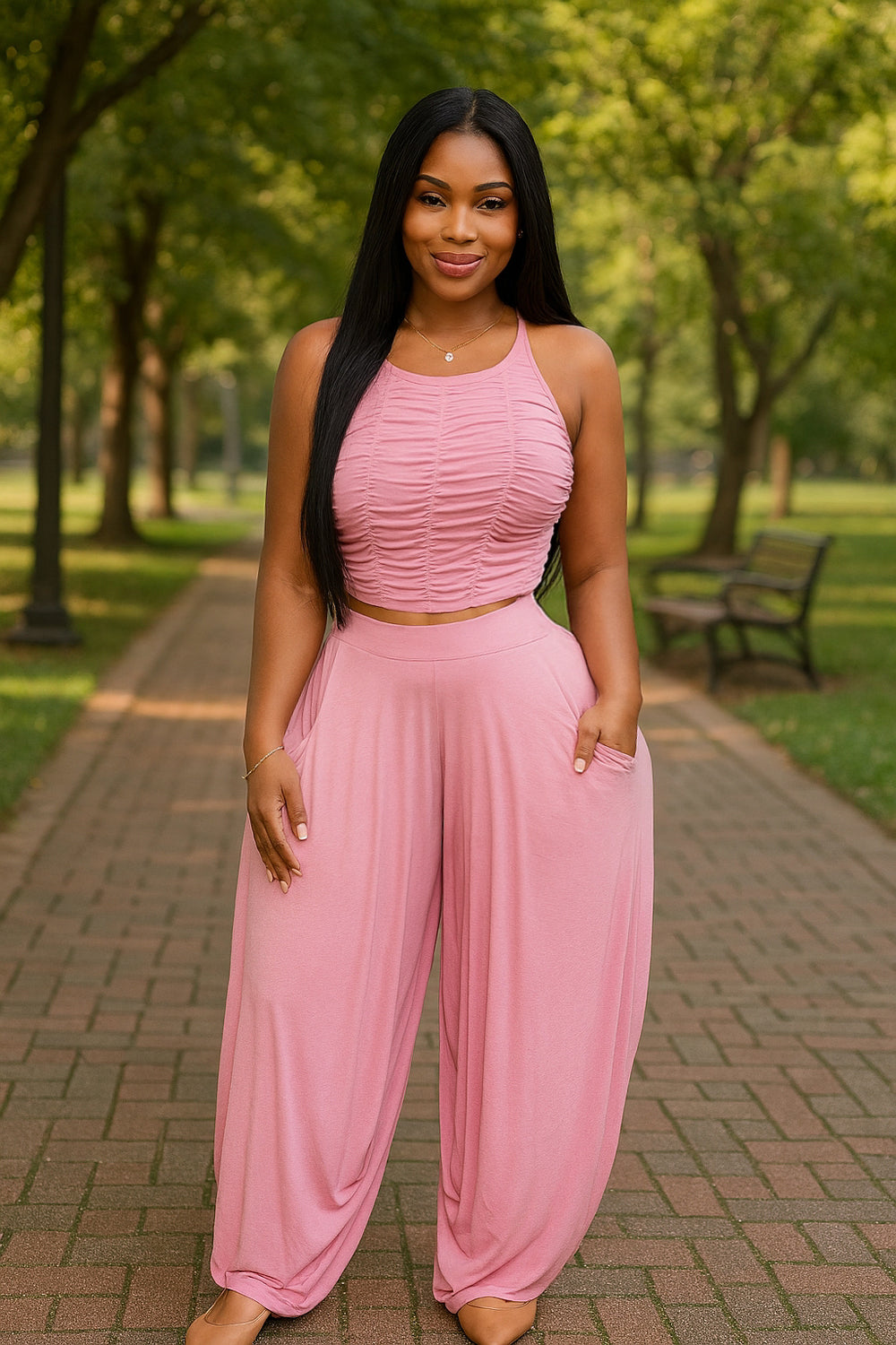 Harem Flow Set Pink