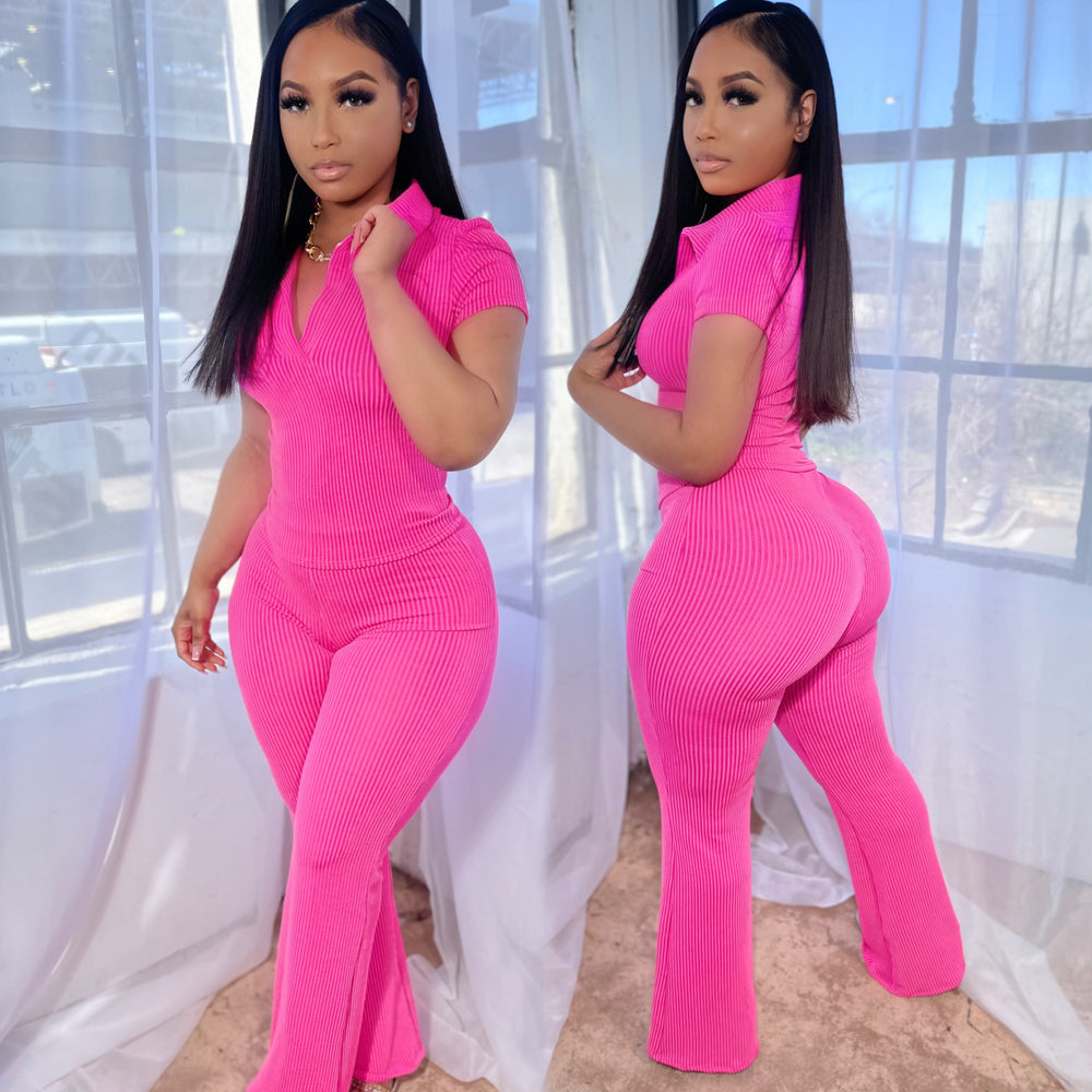 Ribbed Collar Set Fuchsia