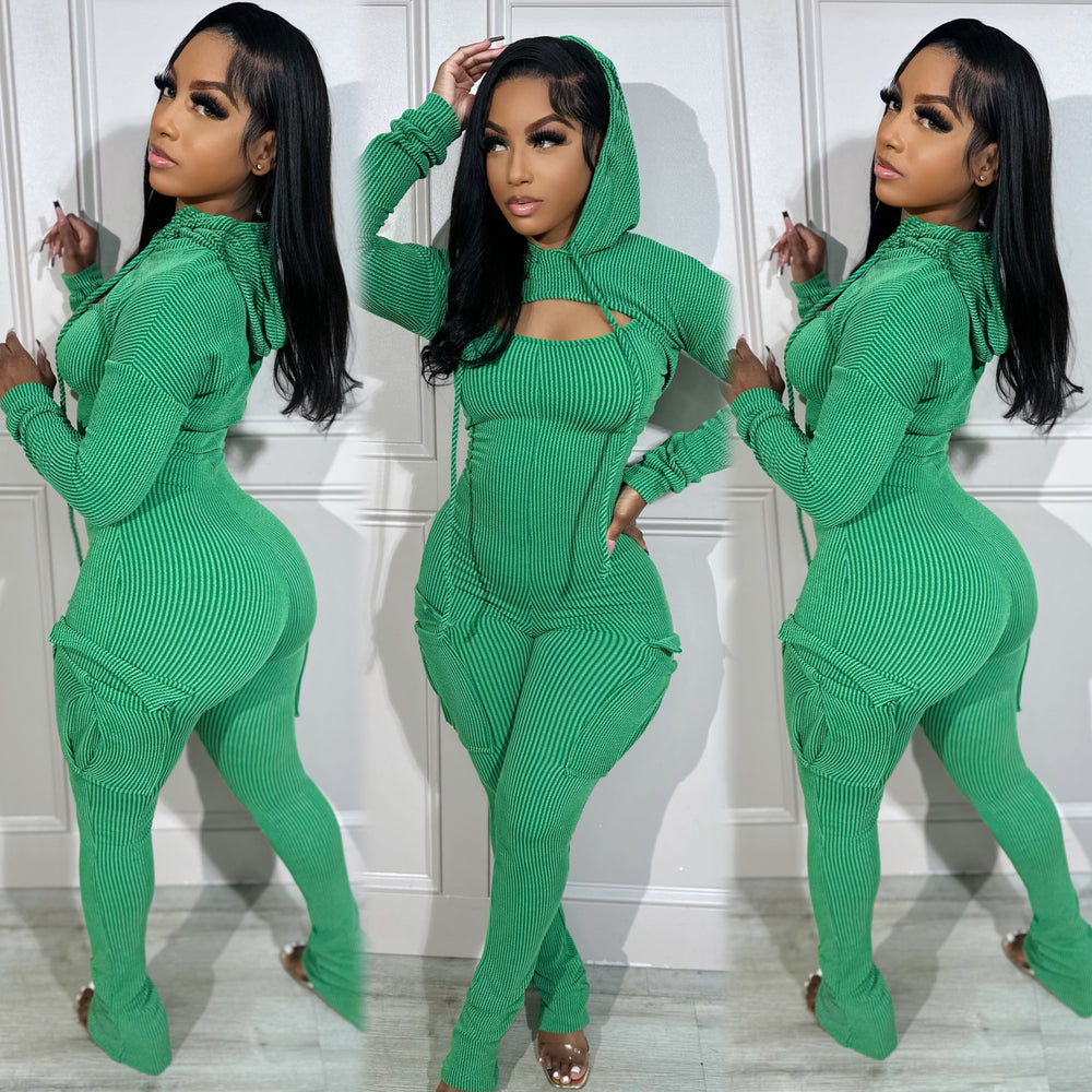 
                  
                    Ribbed Cargo Jumpsuit Set Green
                  
                