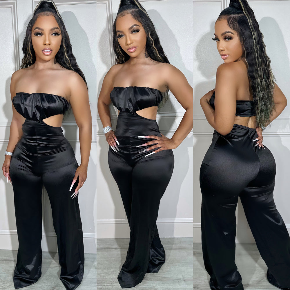 Satin Flow Jumpsuit Black