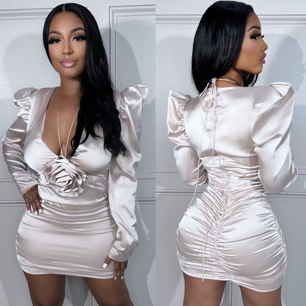 3D Satin Champagne Dress