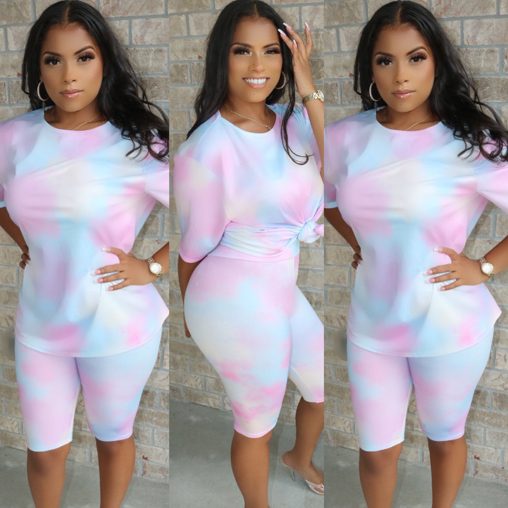 Crew Neck Biker Set Cotton Candy