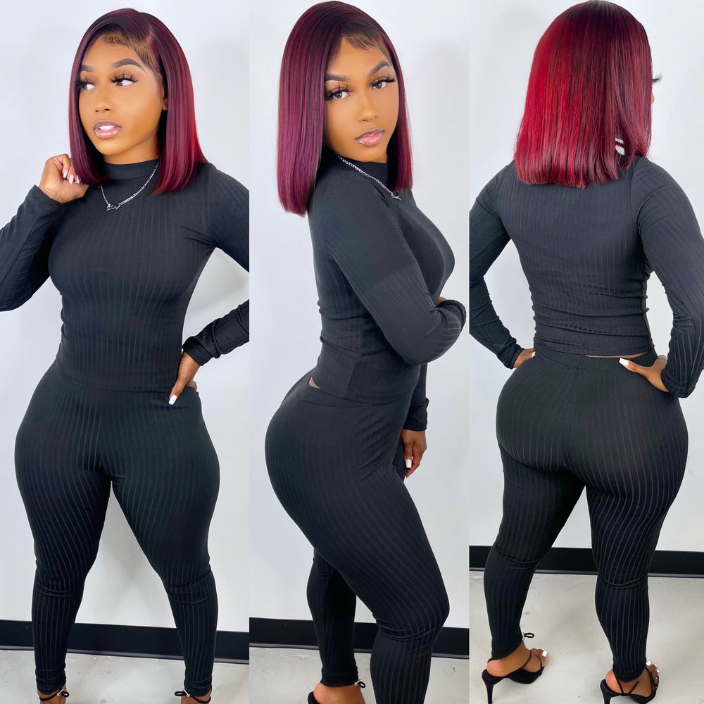 Rikki Ribbed Set Black