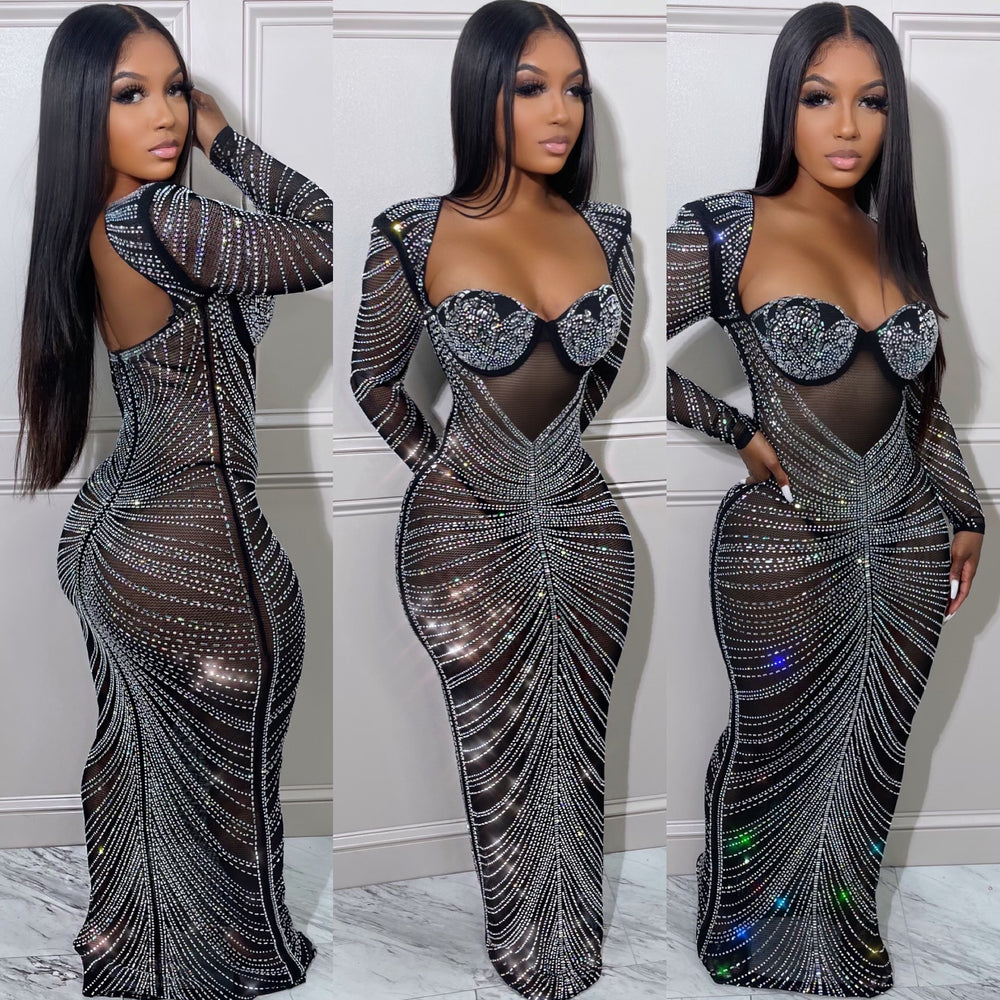 Intense Crystal Dress Black