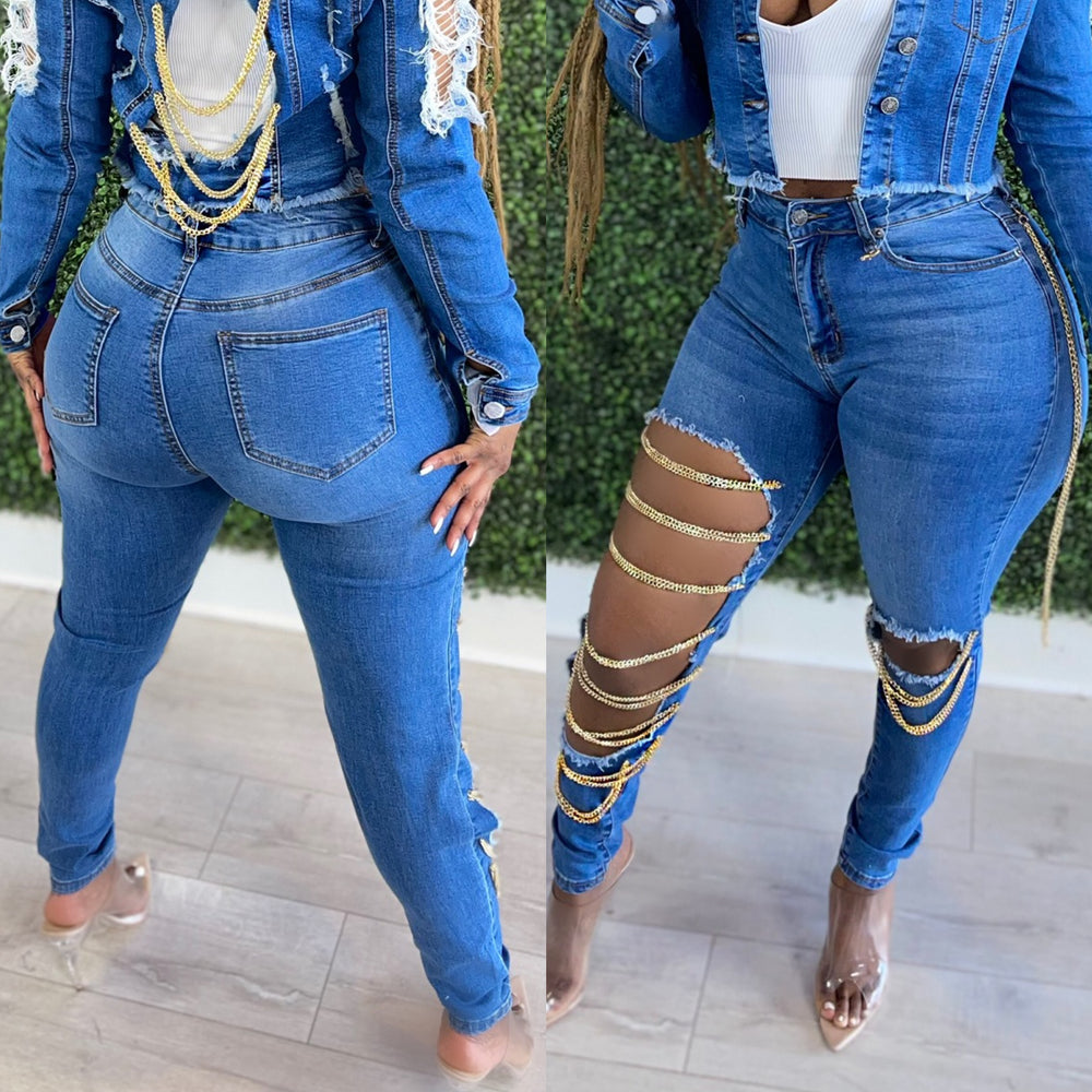 Chain Denim Jeans Blue – Sugar Popped