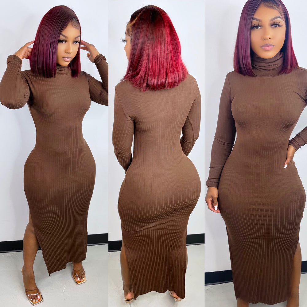 Rikki Ribbed Dress Chocolate