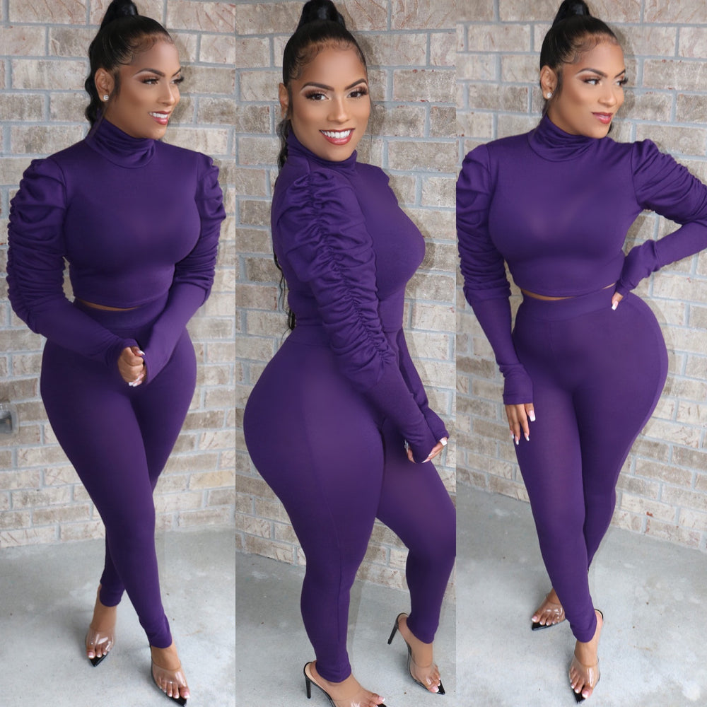 Pretty Puff Sleeve Set Purple