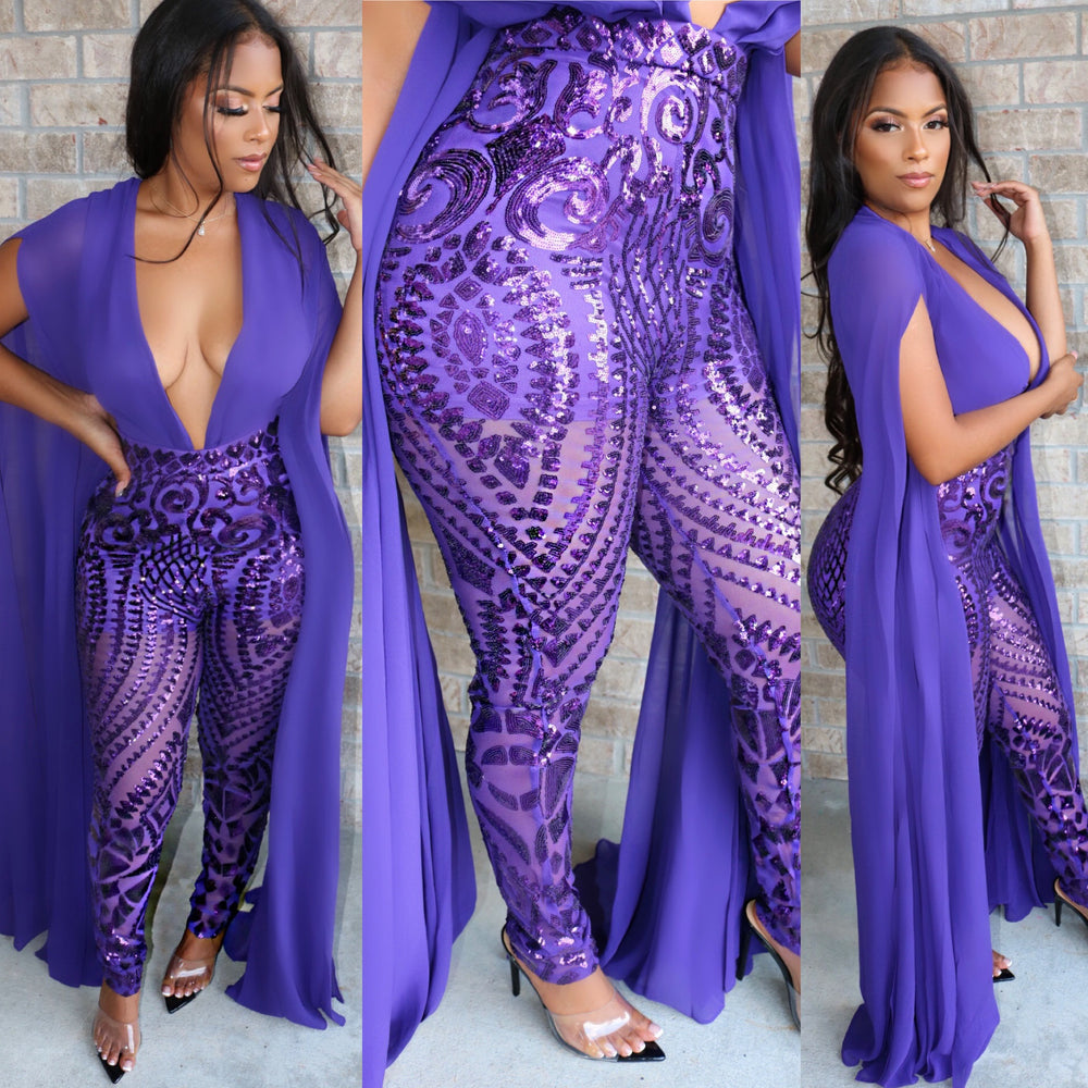 Goddess Sequin Jumpsuit Royal Purple