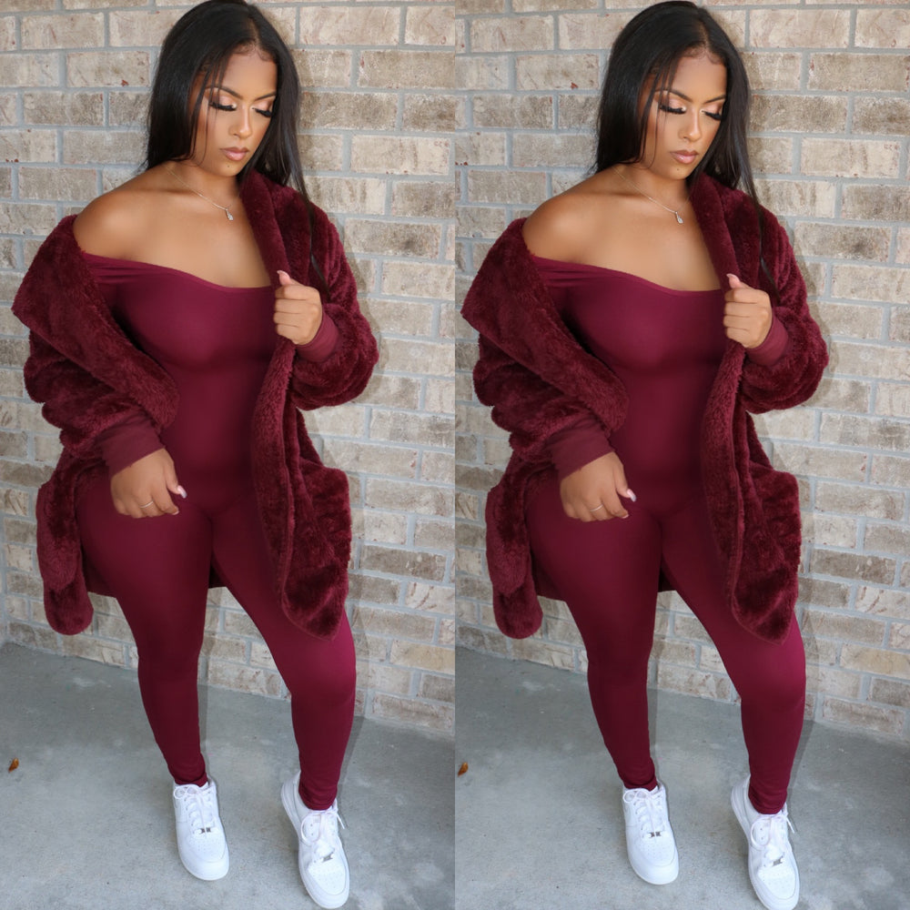 Cozy Chic Sweater Jacket Wine