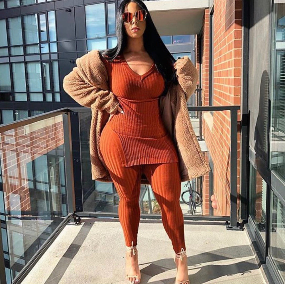 Ribbed Lounge Set Spice