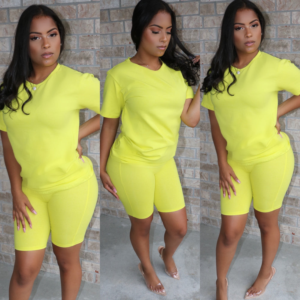 Crew Neck Biker Set Lemon Lime