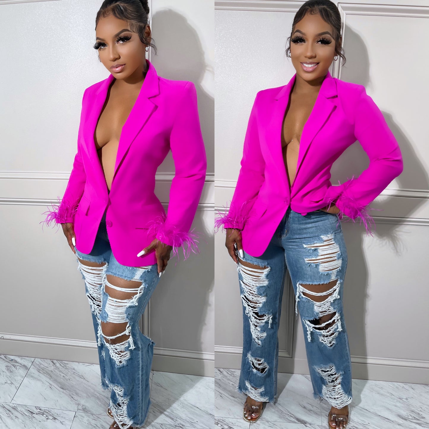 
                  
                    Feather Blazer Magenta
                  
                