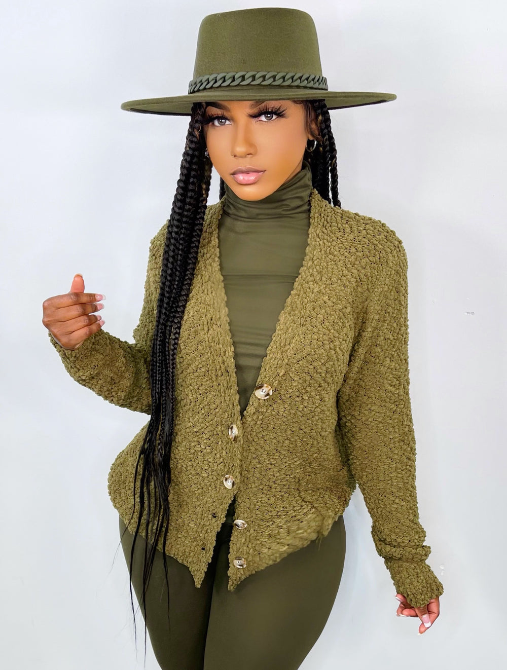 Plush Pop Cardigan Olive
