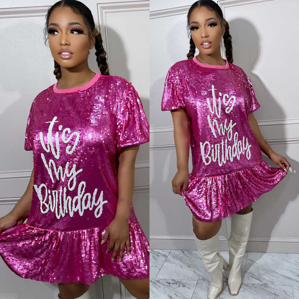 Birthday Ruffle Shirt Dress Pink