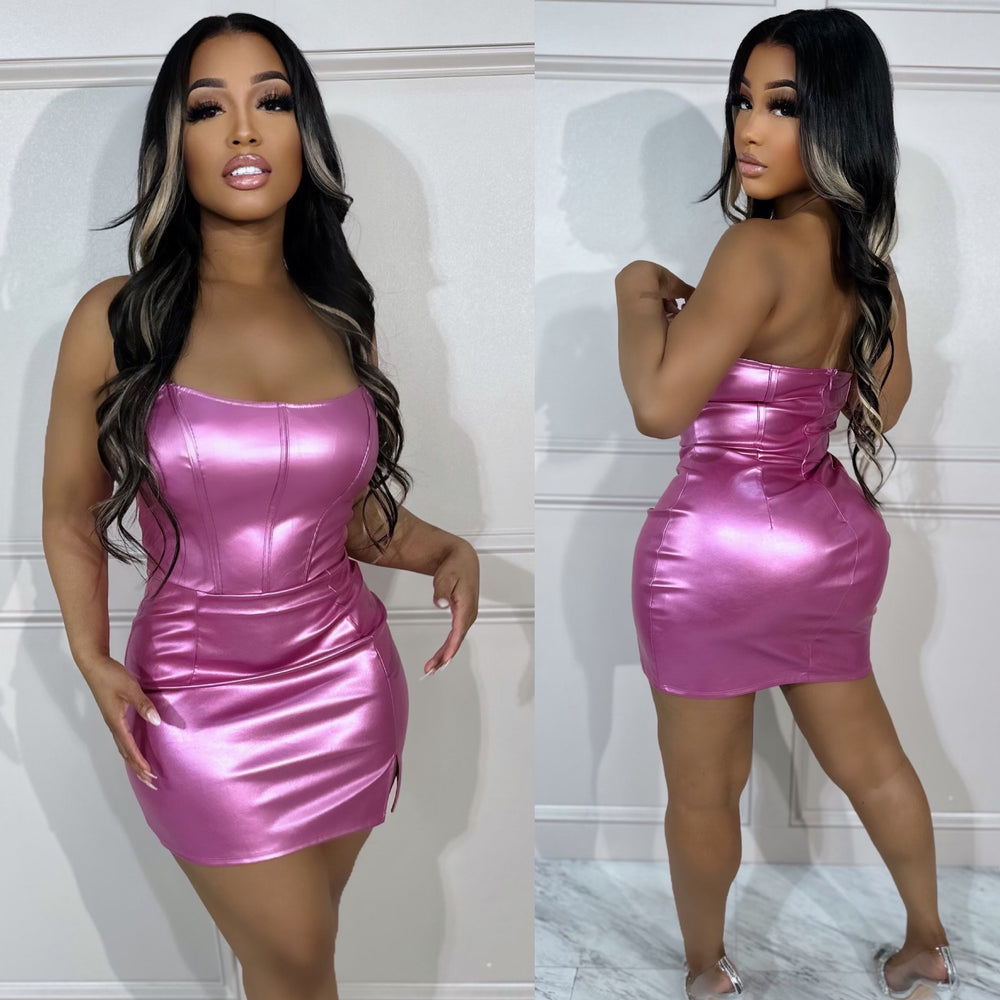 Metallic Bustier Dress Pink