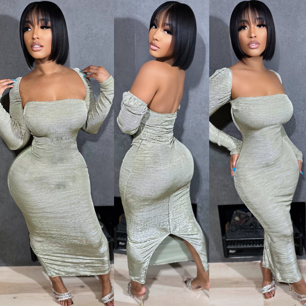 Glamour Metallic Dress Olive
