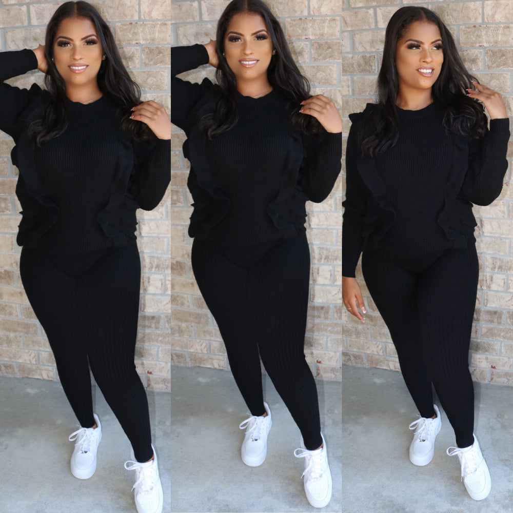Ruffle Knit Set Black