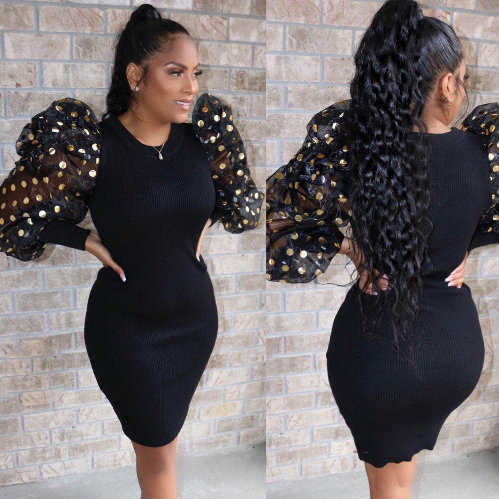 Princess Puff Sleeve Dress Black