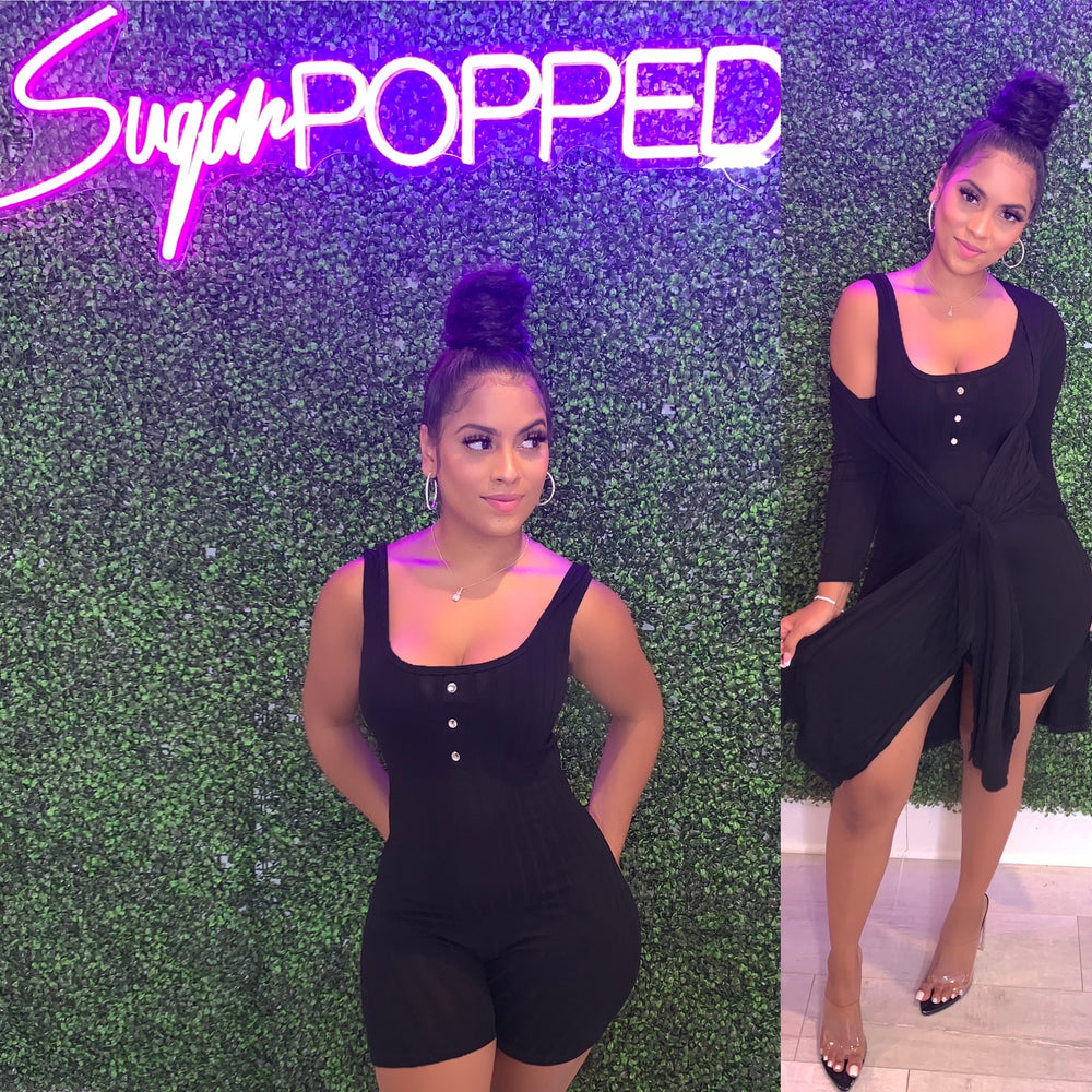 Cardi Romper Set Black